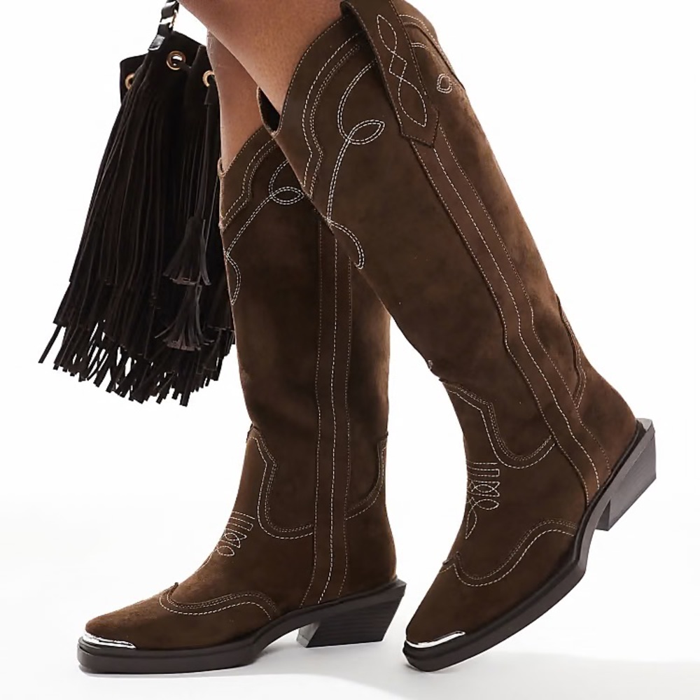 Brown Suede Cowboy boots ASOS Celeste